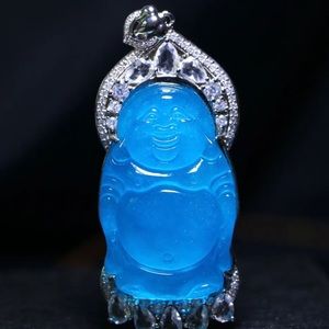 Perfect High Ice natural Chinese Jade Precision Carved Standing Buddha Pendant